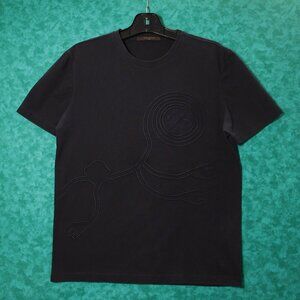 LOUIS VUITTON Navy Blue Corded "Monkey" Cotton Short Sleeve T-Shirt. SIZE Medium